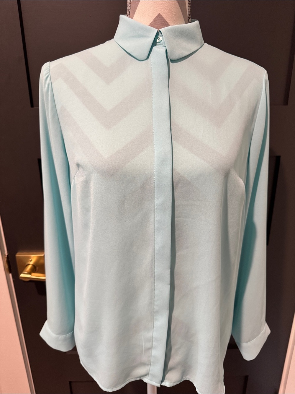 Talbots Mint Green Hidden Button Placket Blouse Size MP